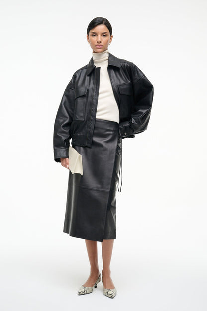 Roman Leather Wrap Skirt Black | STAUD Popular