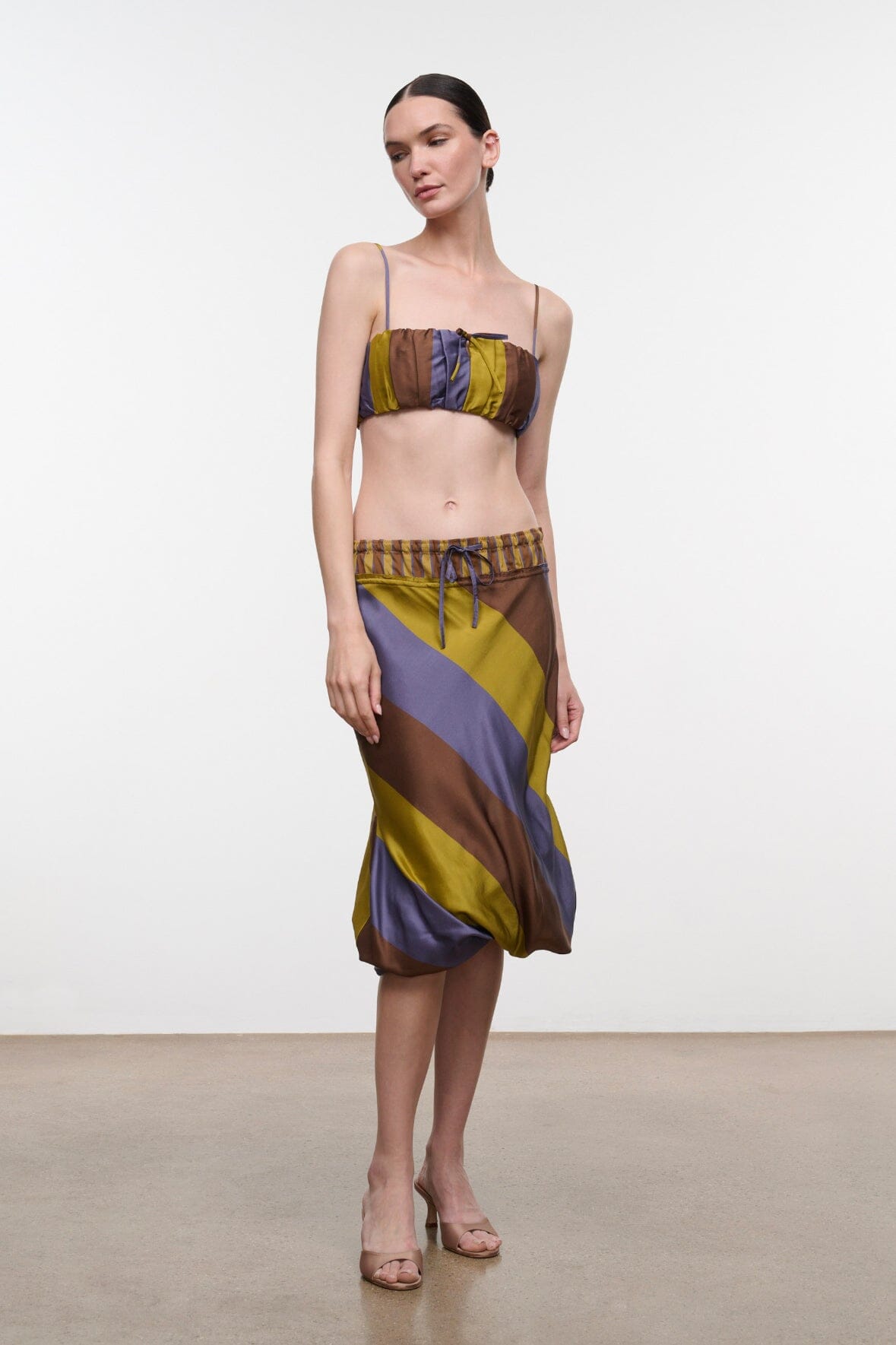 Odette Silk Skirt Sienna Stripe Cigar Stripe | STAUD Classic