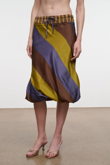 Odette Silk Skirt Sienna Stripe Cigar Stripe | STAUD Classic
