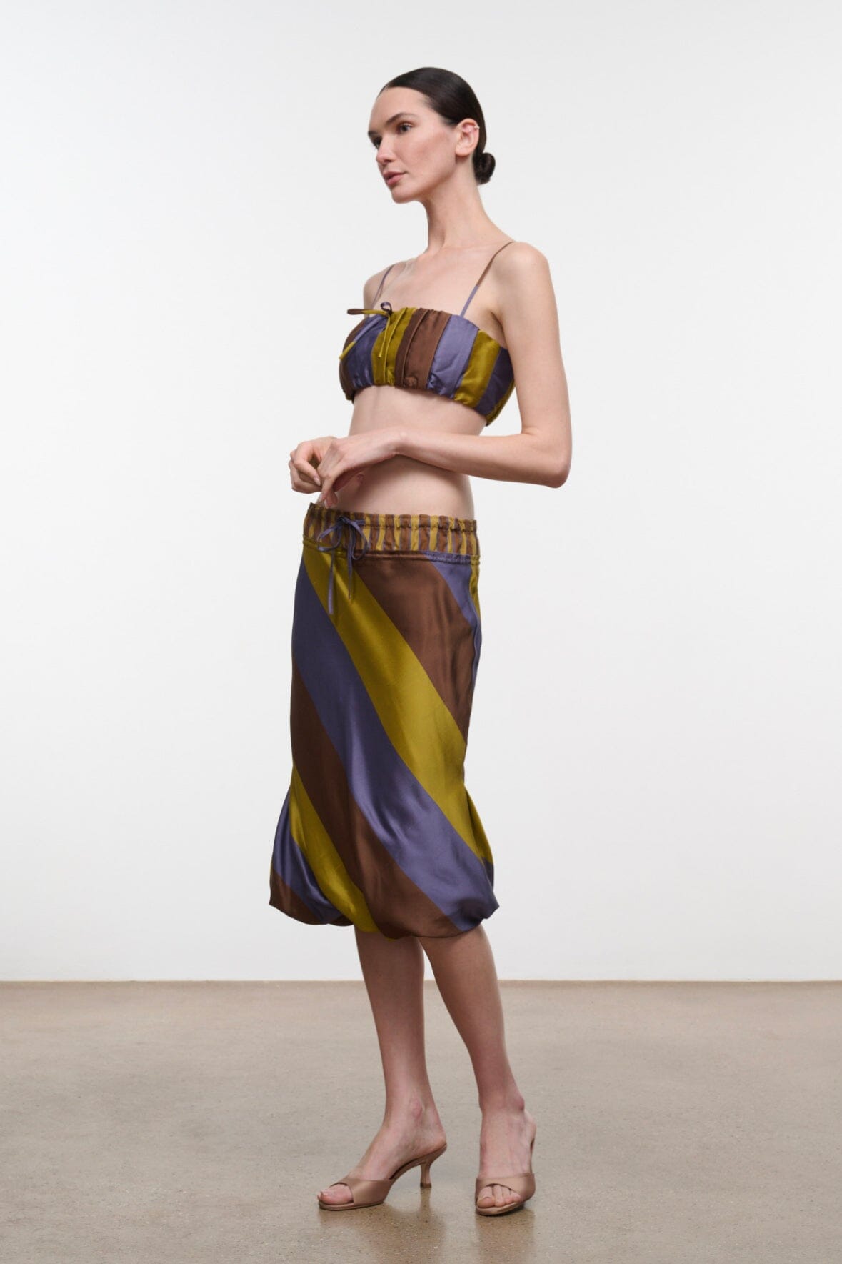 Odette Silk Skirt Sienna Stripe Cigar Stripe | STAUD Classic