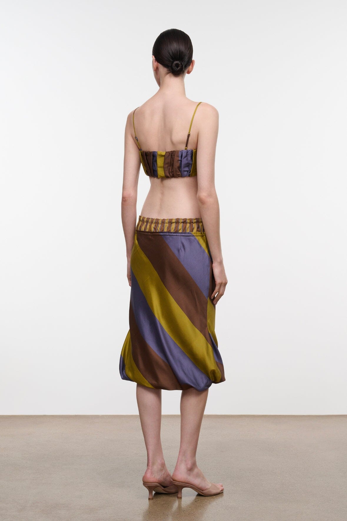 Odette Silk Skirt Sienna Stripe Cigar Stripe | STAUD Classic