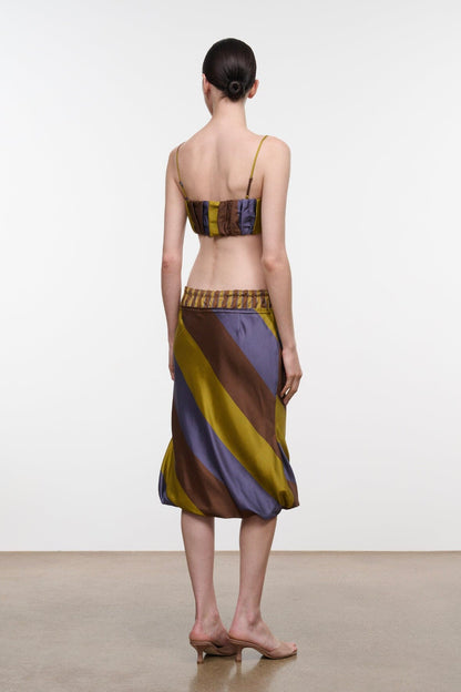 Odette Silk Skirt Sienna Stripe Cigar Stripe | STAUD Classic