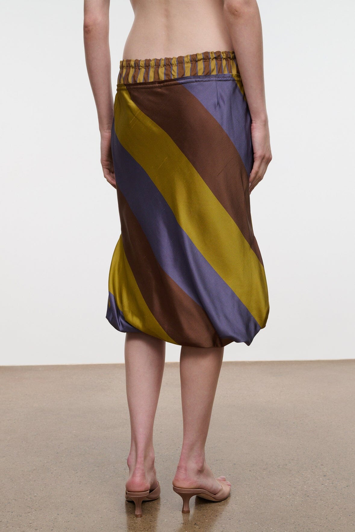 Odette Silk Skirt Sienna Stripe Cigar Stripe | STAUD Classic