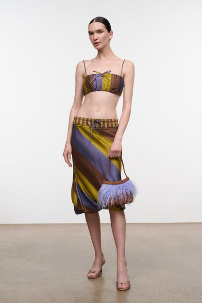 Odette Silk Skirt Sienna Stripe Cigar Stripe | STAUD Classic