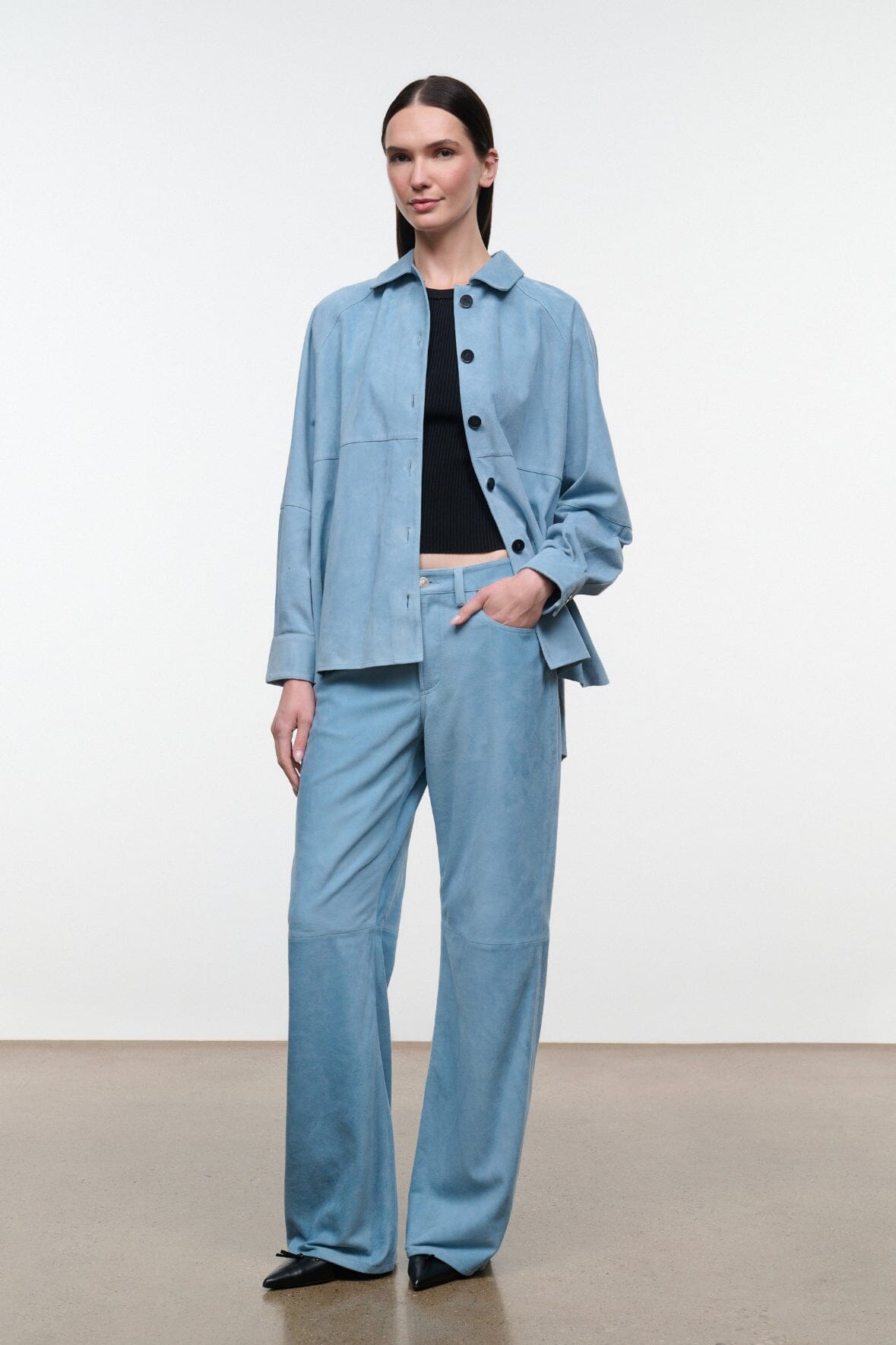Josette Suede Shirt Sky | STAUD Value