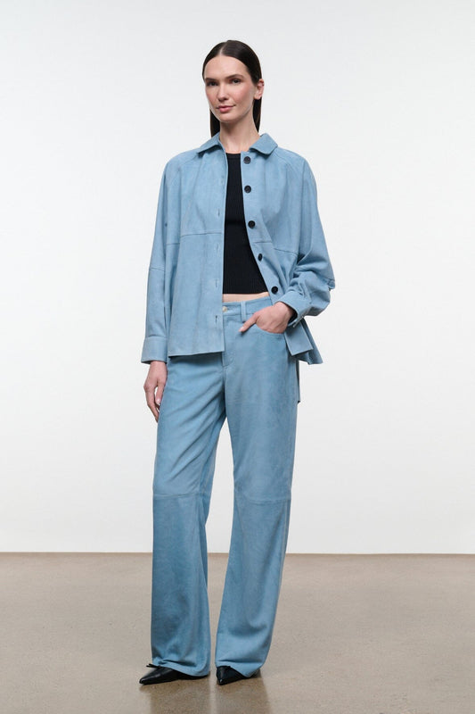 Josette Suede Shirt Sky | STAUD Value