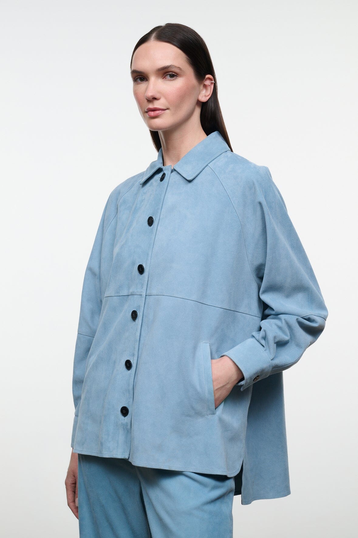 Josette Suede Shirt Sky | STAUD Value