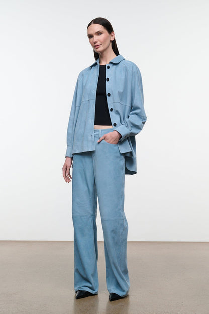 Josette Suede Shirt Sky | STAUD Value