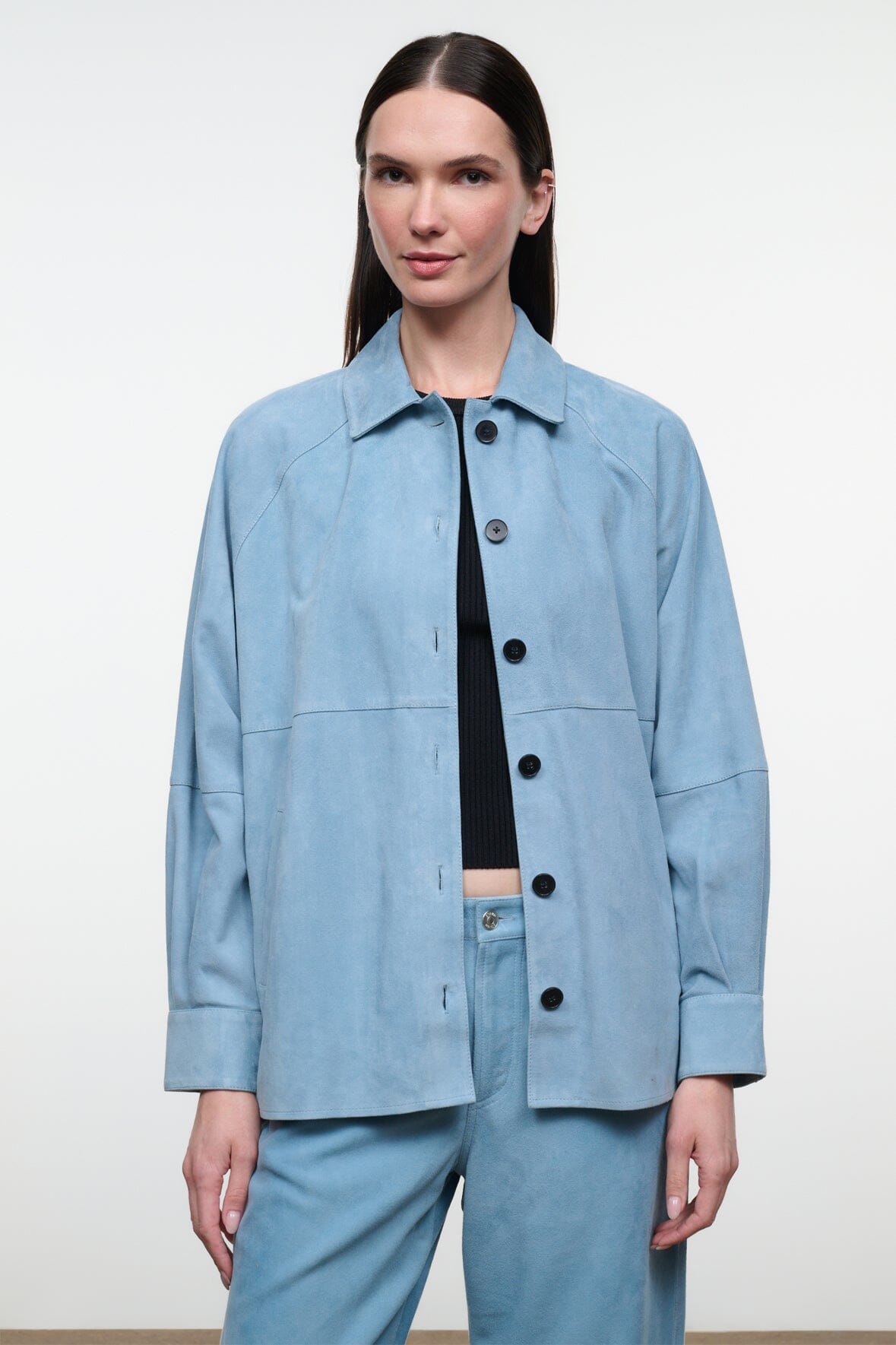 Josette Suede Shirt Sky | STAUD Value