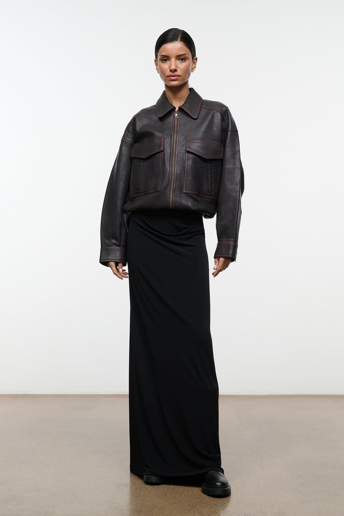 Eugene Leather Jacket Distressed Brown | STAUD Essential