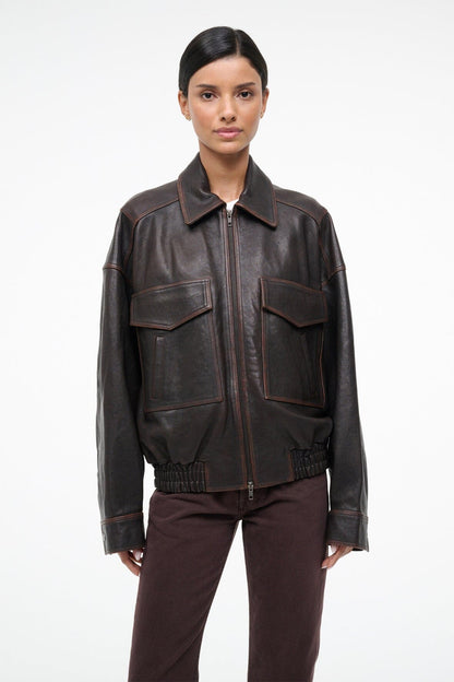 Eugene Leather Jacket Distressed Brown | STAUD Essential