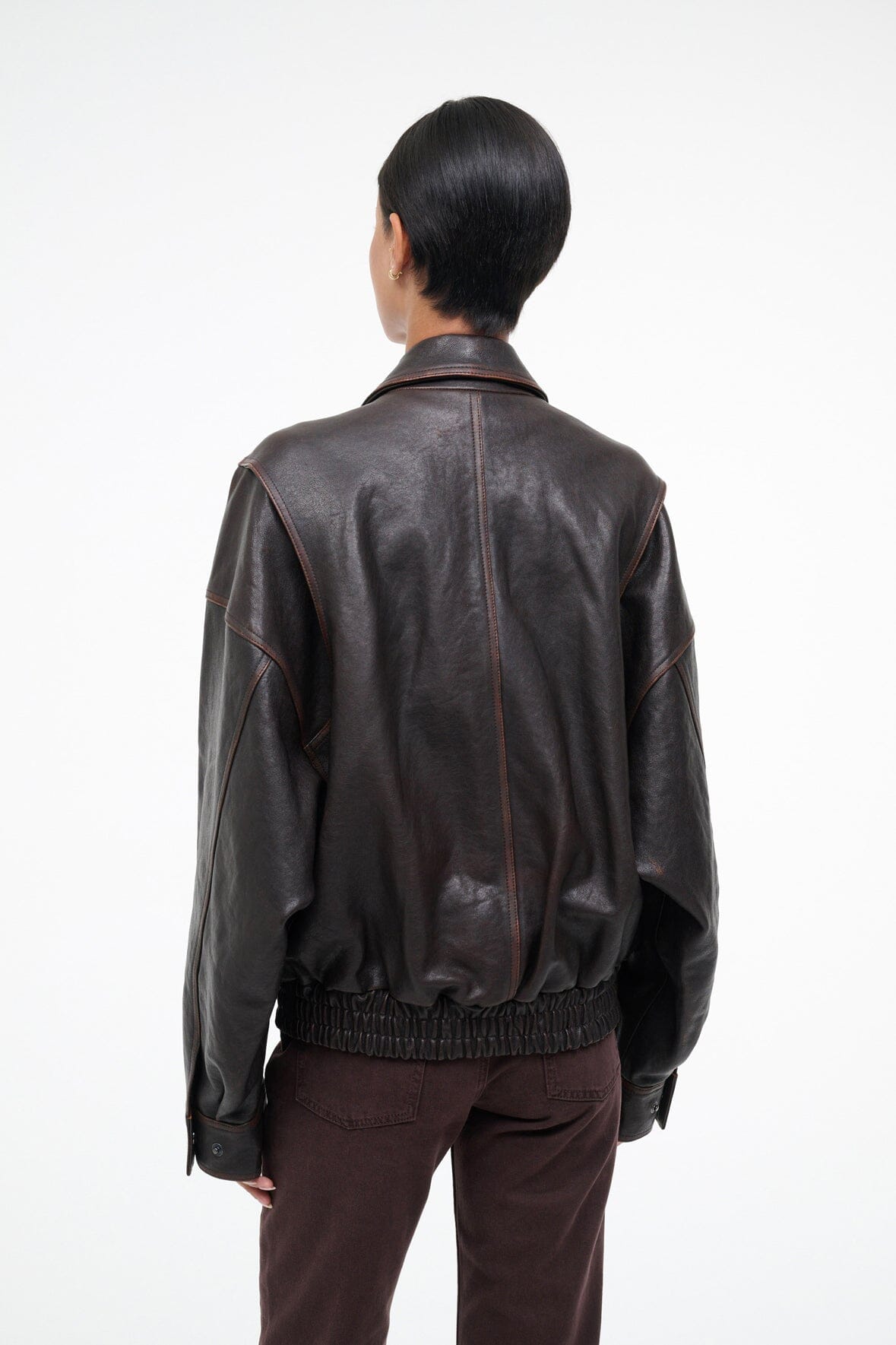 Eugene Leather Jacket Distressed Brown | STAUD Essential