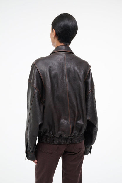 Eugene Leather Jacket Distressed Brown | STAUD Essential