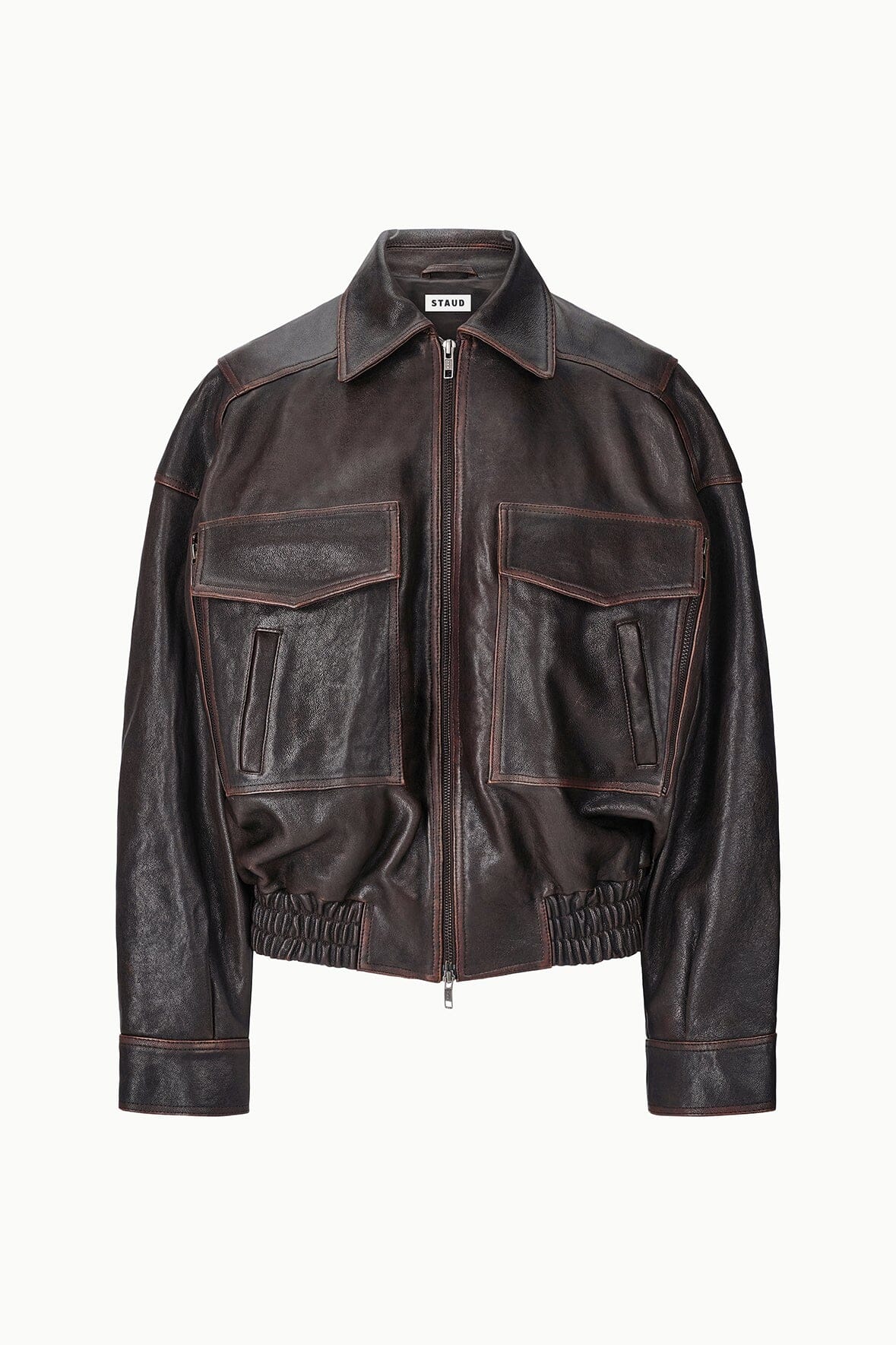 Eugene Leather Jacket Distressed Brown | STAUD Essential