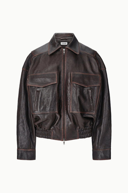 Eugene Leather Jacket Distressed Brown | STAUD Essential