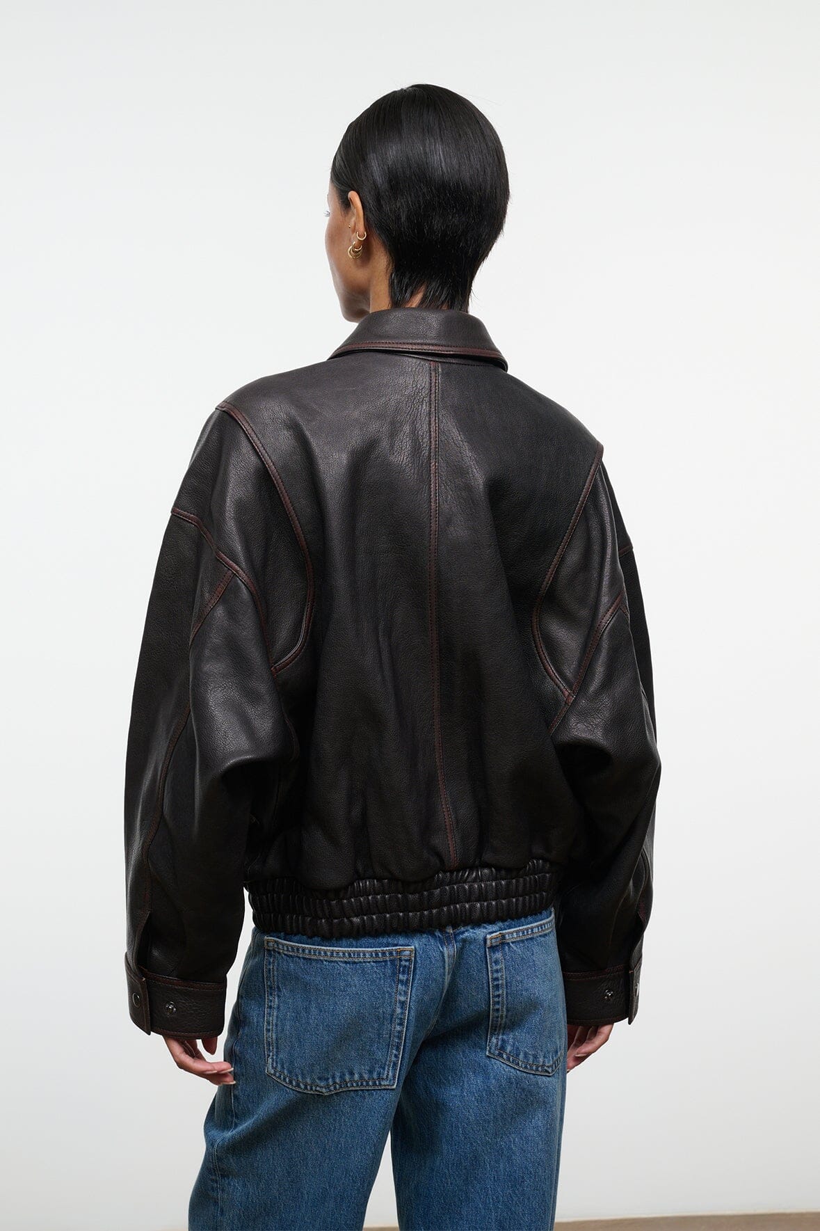 Eugene Leather Jacket Distressed Brown | STAUD Essential