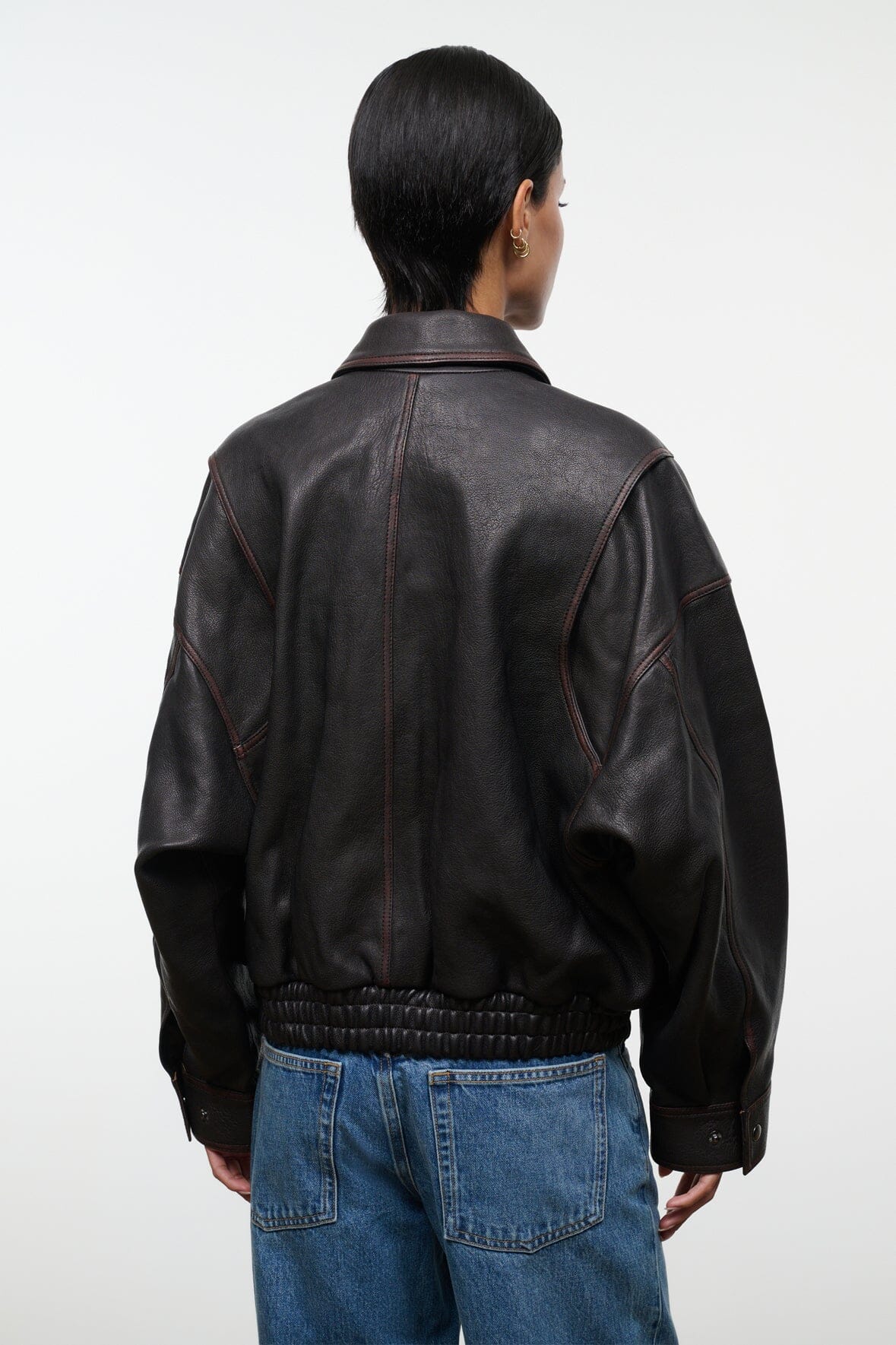 Eugene Leather Jacket Distressed Brown | STAUD Essential