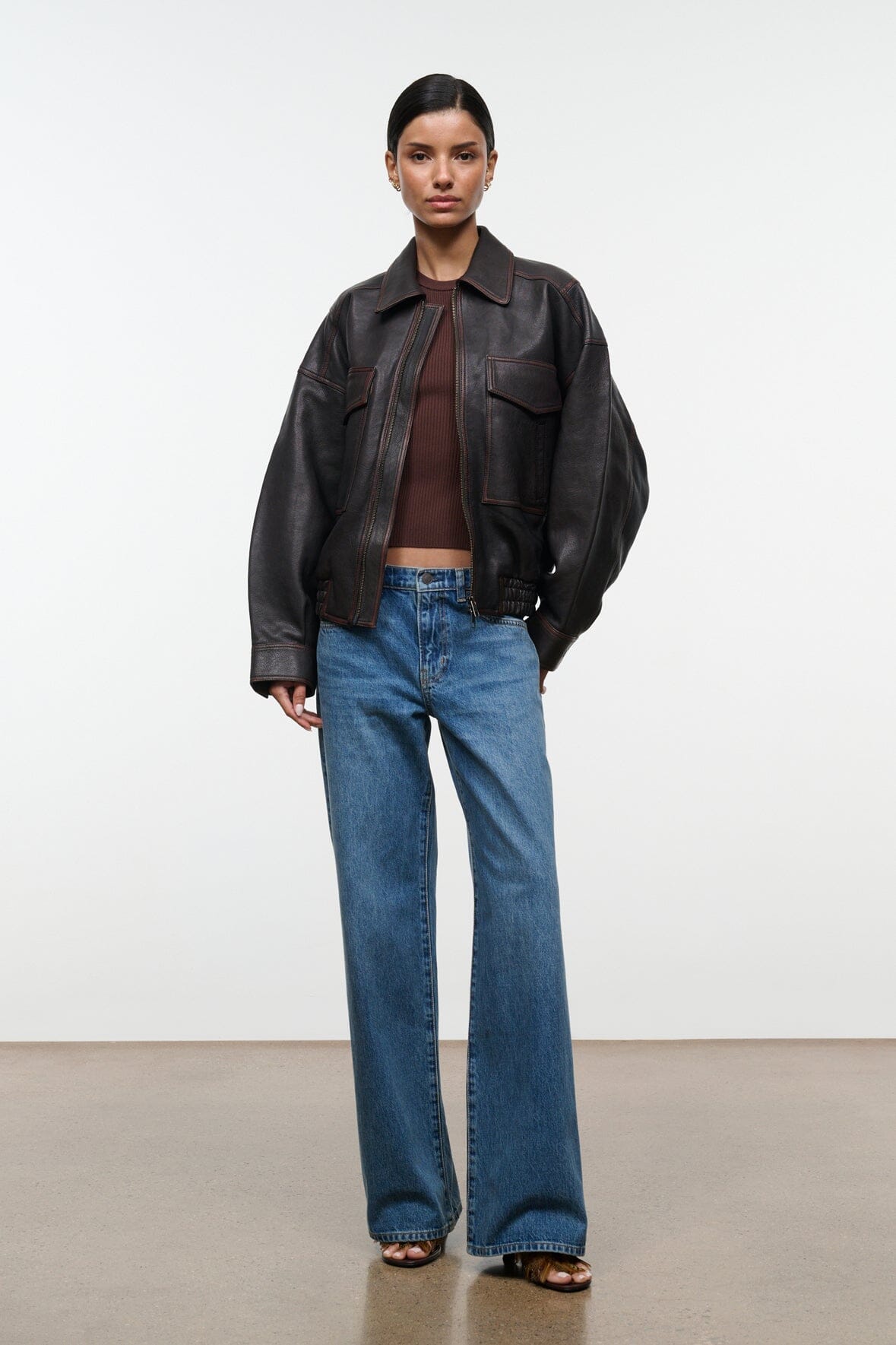 Eugene Leather Jacket Distressed Brown | STAUD Essential