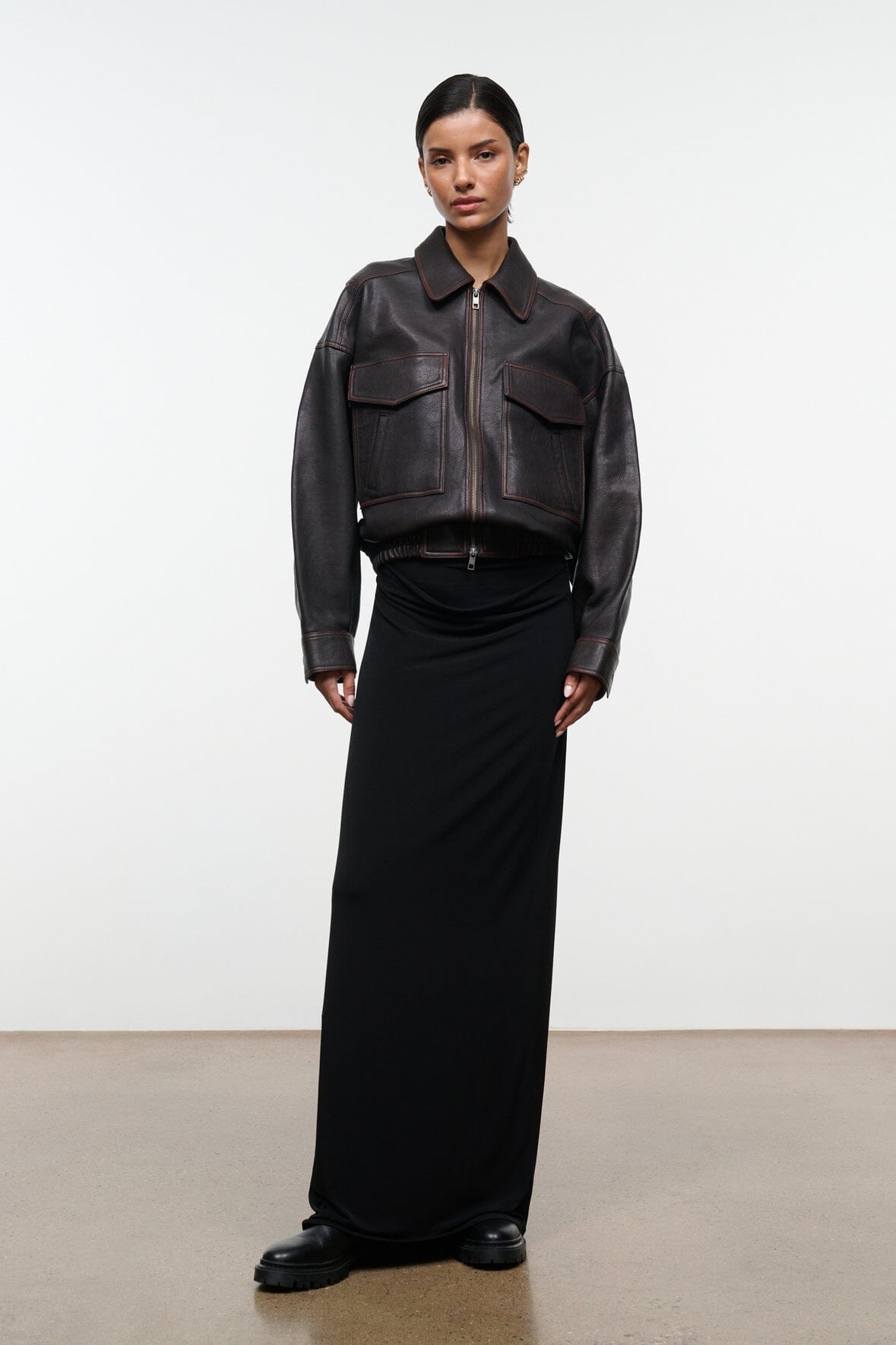 Eugene Leather Jacket Distressed Brown | STAUD Essential