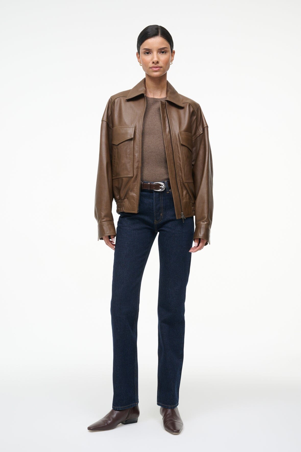 Eugene Leather Jacket Truffle | STAUD Signature