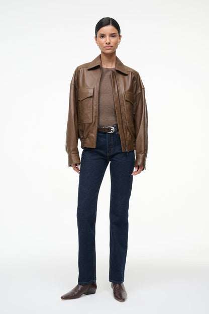 Eugene Leather Jacket Truffle | STAUD Signature