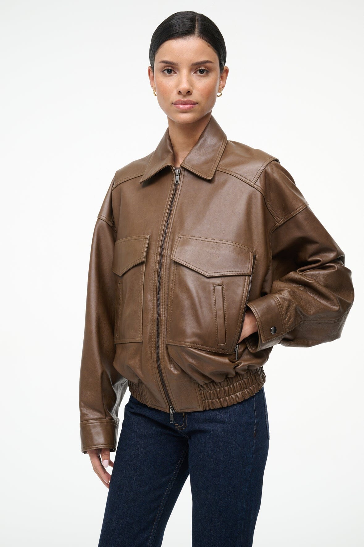 Eugene Leather Jacket Truffle | STAUD Signature