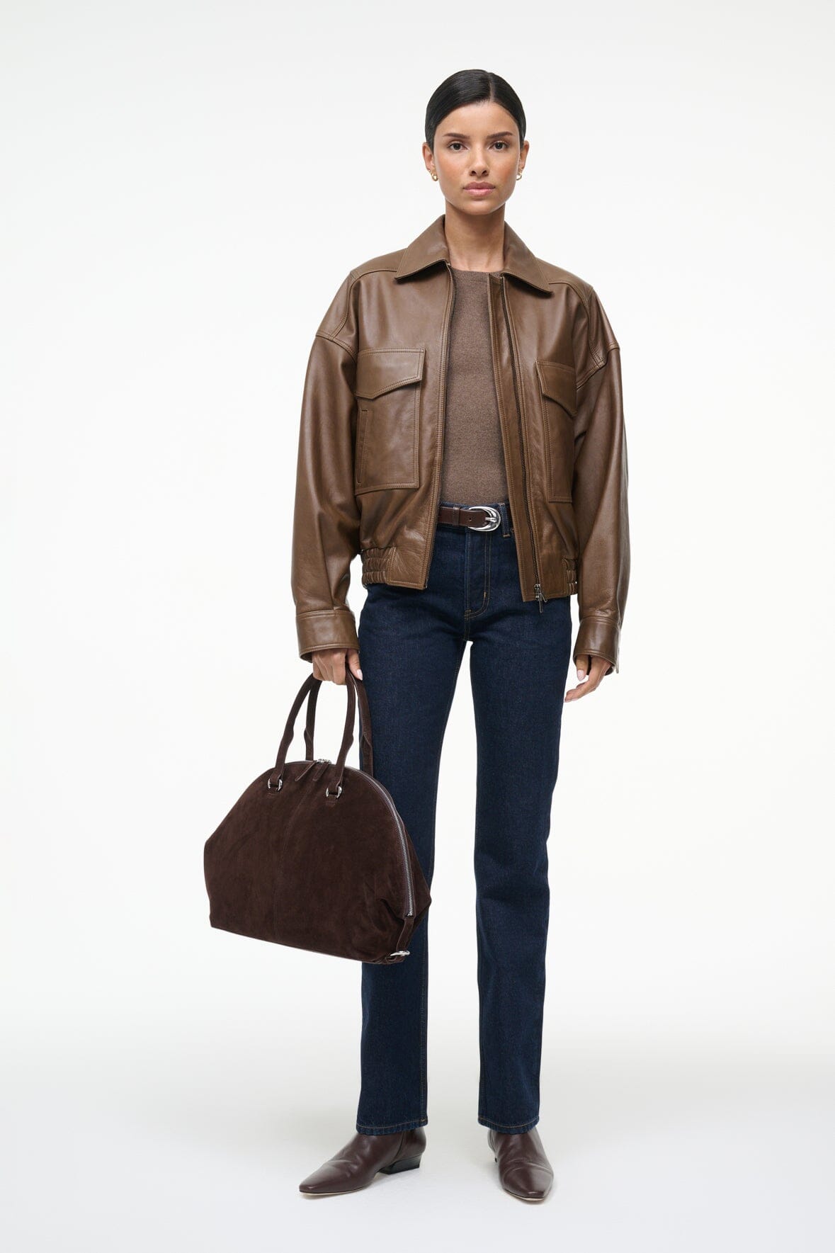 Eugene Leather Jacket Truffle | STAUD Signature