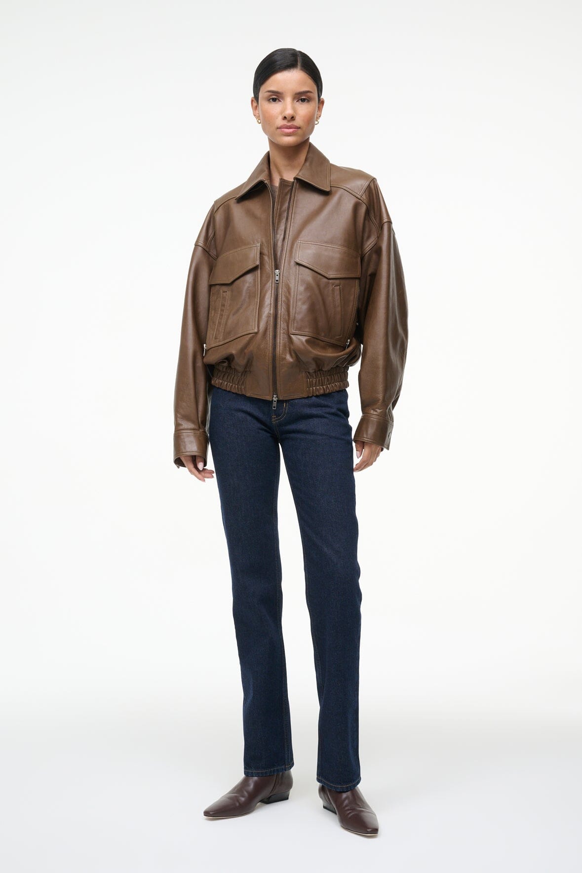 Eugene Leather Jacket Truffle | STAUD Signature