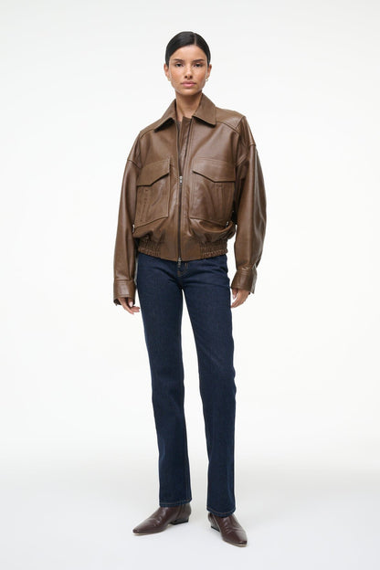 Eugene Leather Jacket Truffle | STAUD Signature