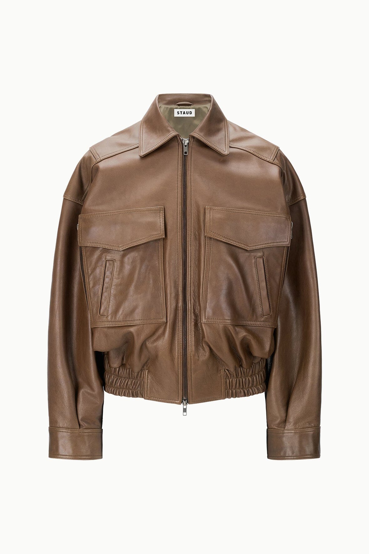 Eugene Leather Jacket Truffle | STAUD Signature