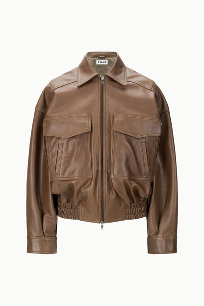 Eugene Leather Jacket Truffle | STAUD Signature