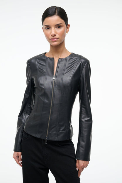 Wells Leather Jacket Black | STAUD New