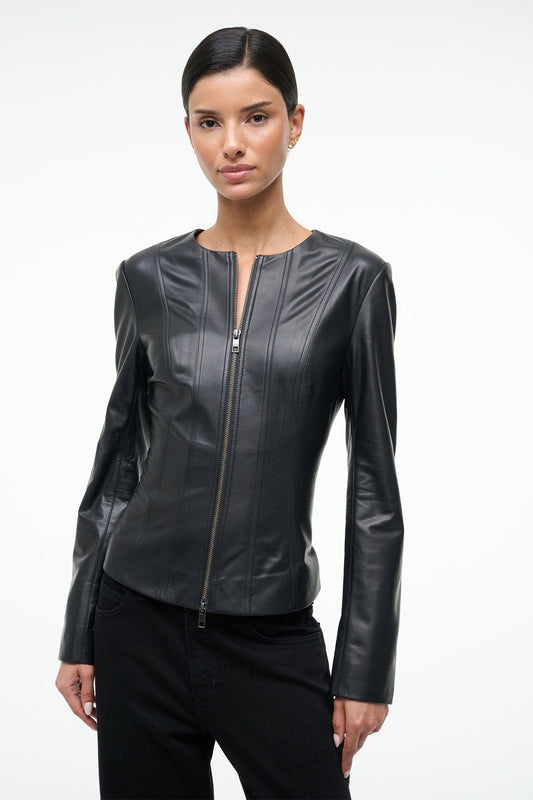 Wells Leather Jacket Black | STAUD New