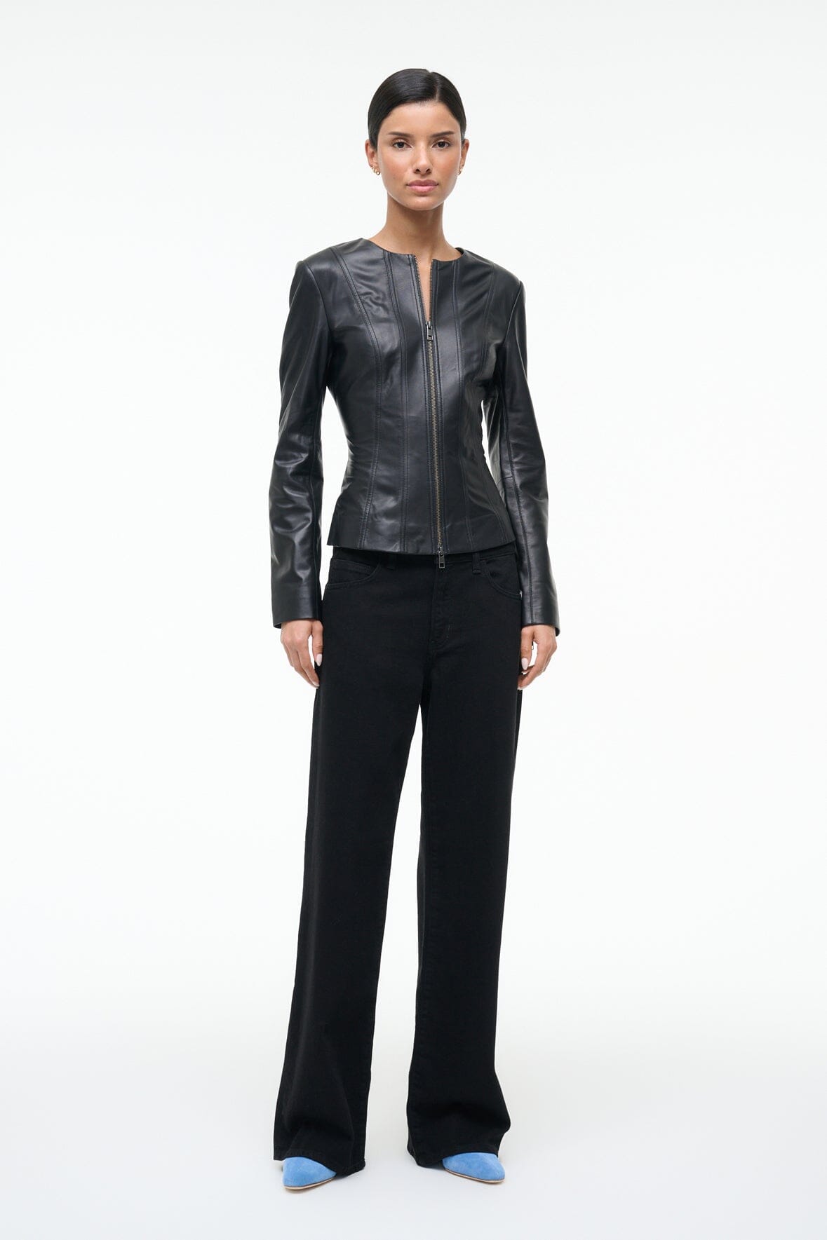 Wells Leather Jacket Black | STAUD New