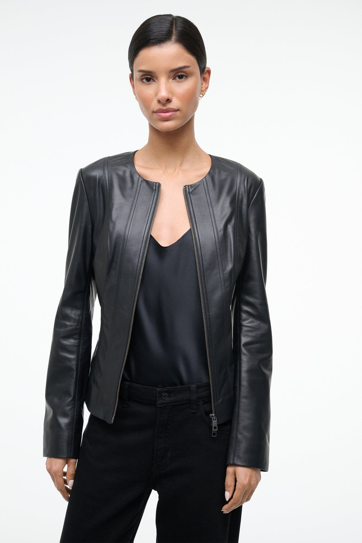 Wells Leather Jacket Black | STAUD New