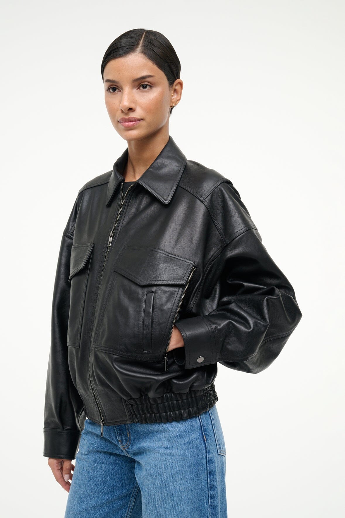 Eugene Leather Jacket Black | STAUD Premium