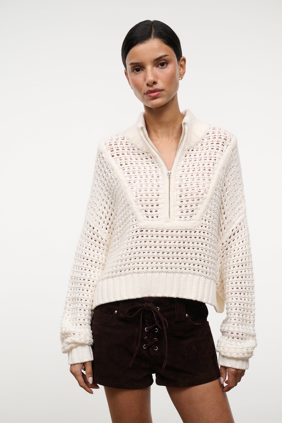 Su26 Cropped Hampton Sweater Ivory | STAUD Essential