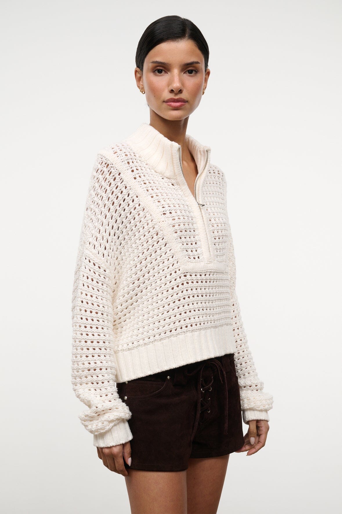 Su26 Cropped Hampton Sweater Ivory | STAUD Essential