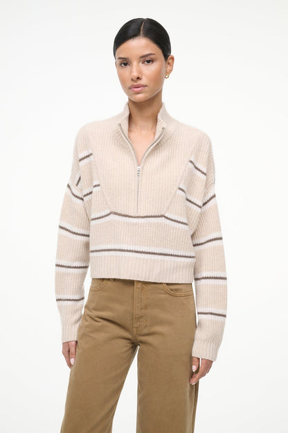 Cashmere Cropped Hampton Sweater Whisper Stripe | STAUD Sale