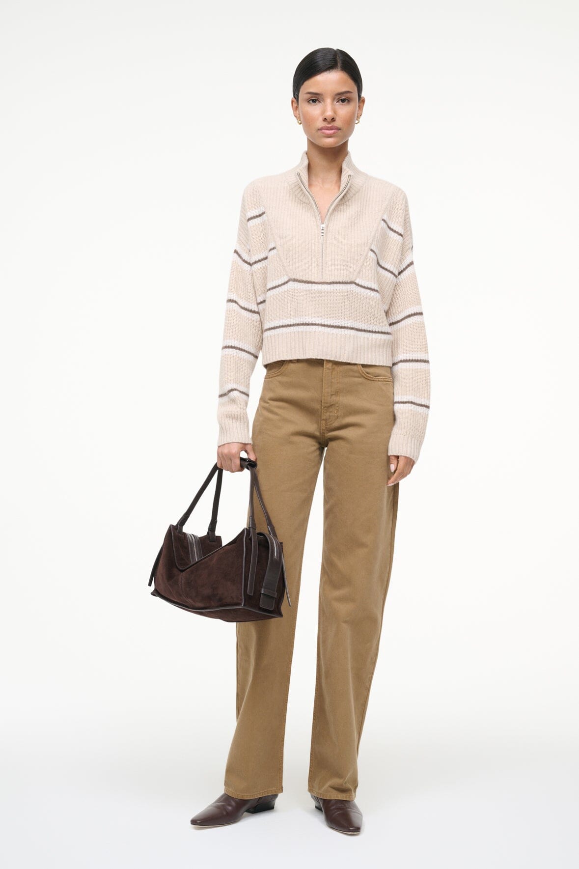 Cashmere Cropped Hampton Sweater Whisper Stripe | STAUD Sale