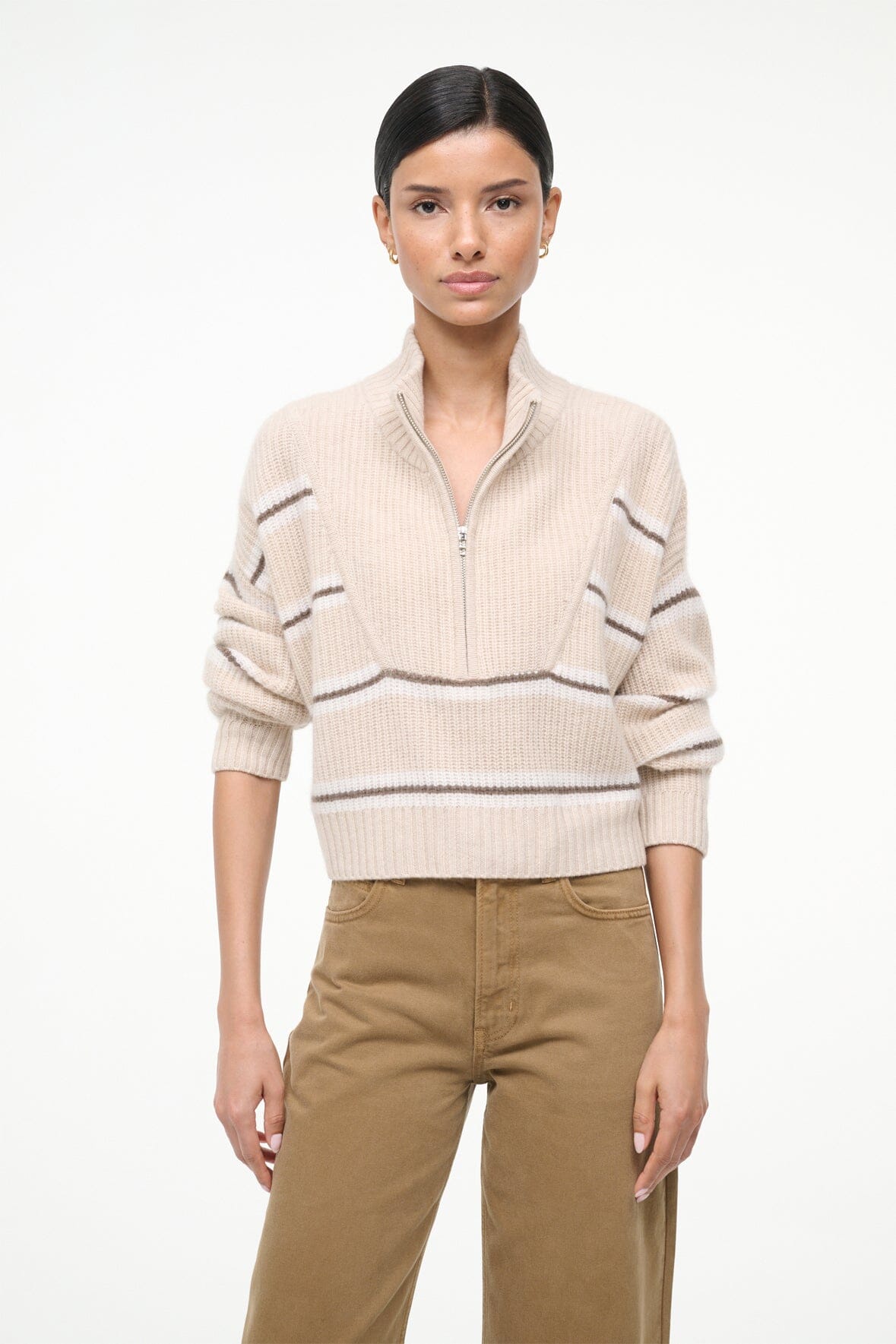 Cashmere Cropped Hampton Sweater Whisper Stripe | STAUD Sale