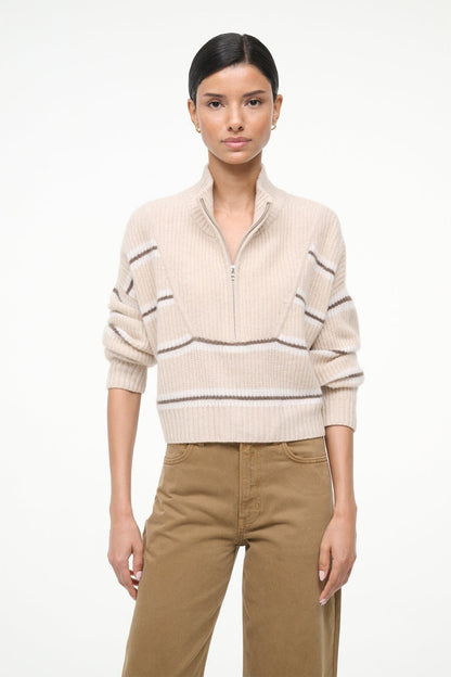 Cashmere Cropped Hampton Sweater Whisper Stripe | STAUD Sale