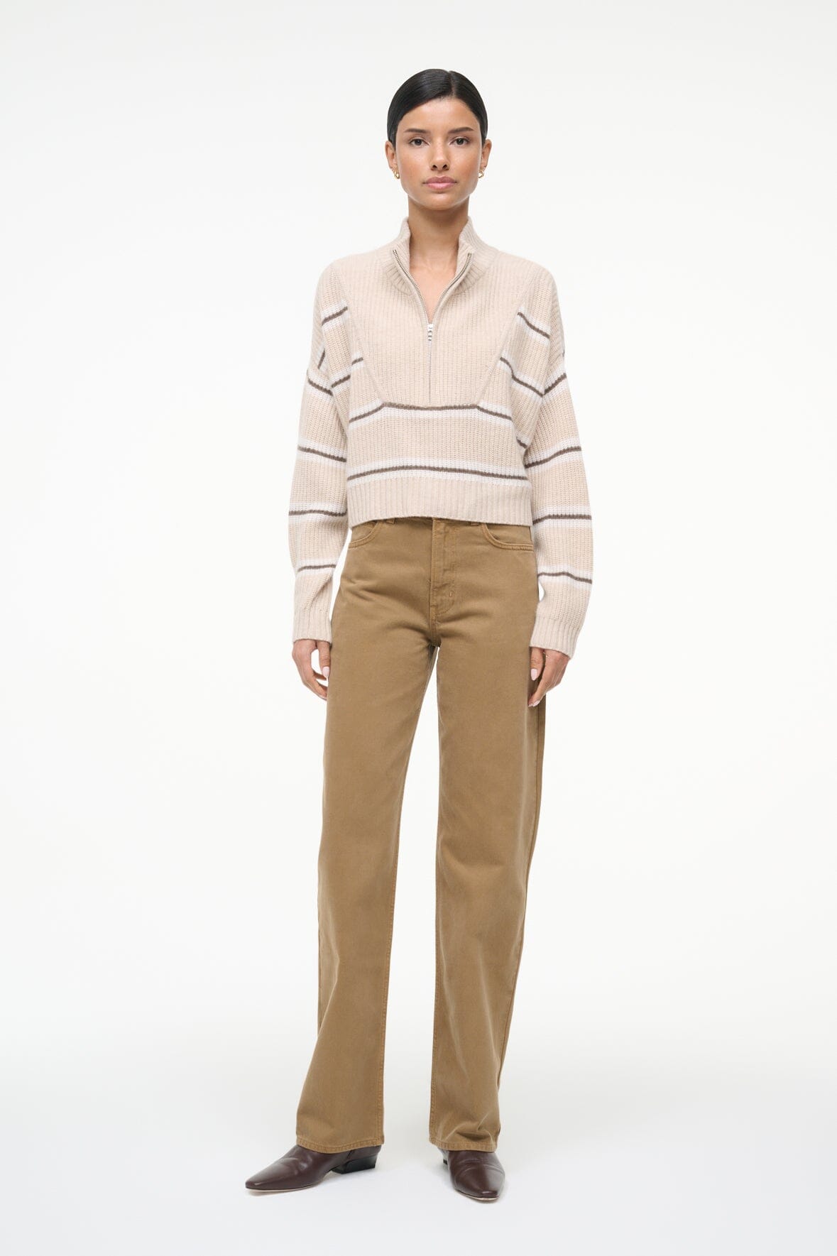 Cashmere Cropped Hampton Sweater Whisper Stripe | STAUD Sale