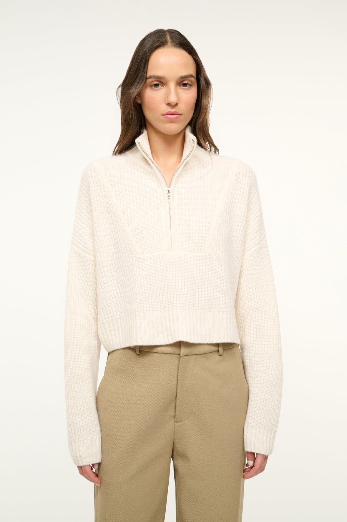 Cashmere Cropped Hampton Sweater Ivory | STAUD Value