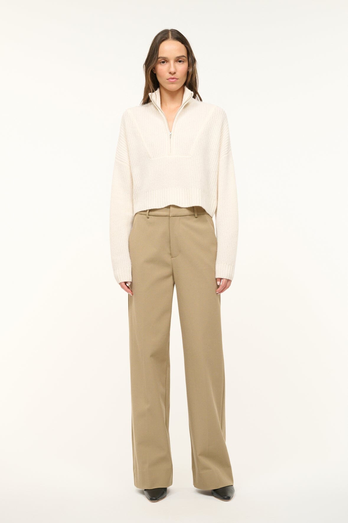 Cashmere Cropped Hampton Sweater Ivory | STAUD Value