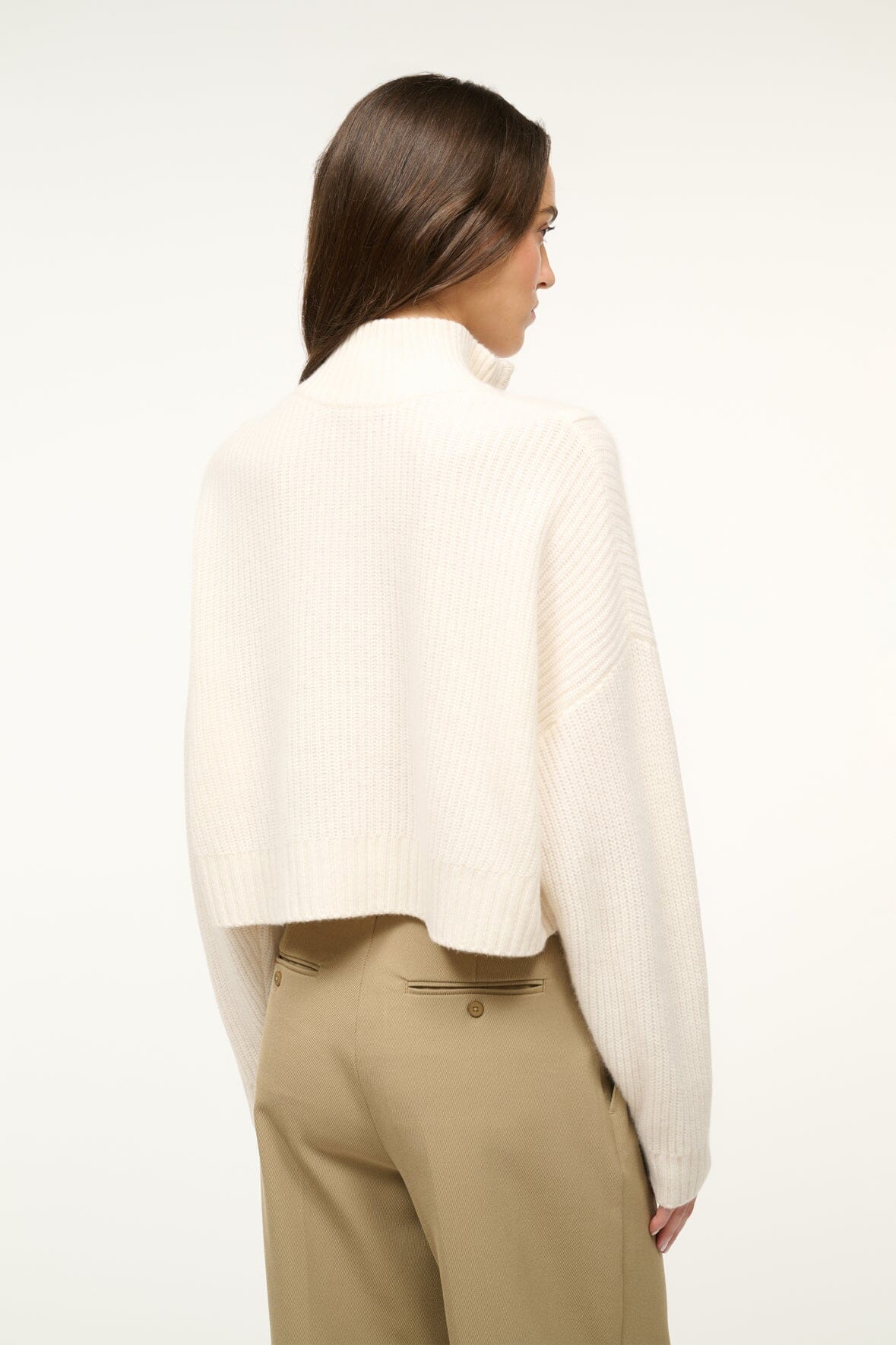 Cashmere Cropped Hampton Sweater Ivory | STAUD Value