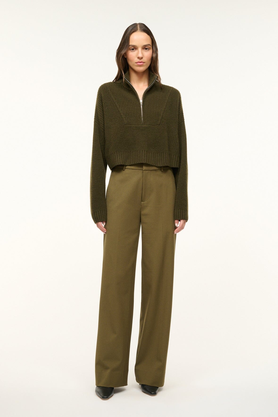 Cashmere Cropped Hampton Sweater Olive | STAUD Best Price
