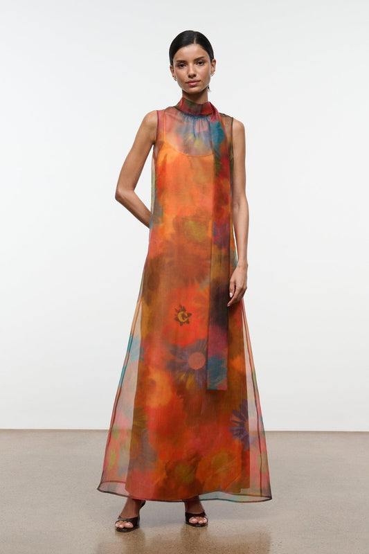 Albee Dress Multicolor Sheer Organza With High Neck | STAUD Recommended