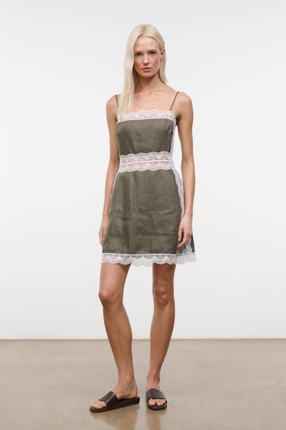Amalina Linen Mini Dress Thyme | STAUD Sale