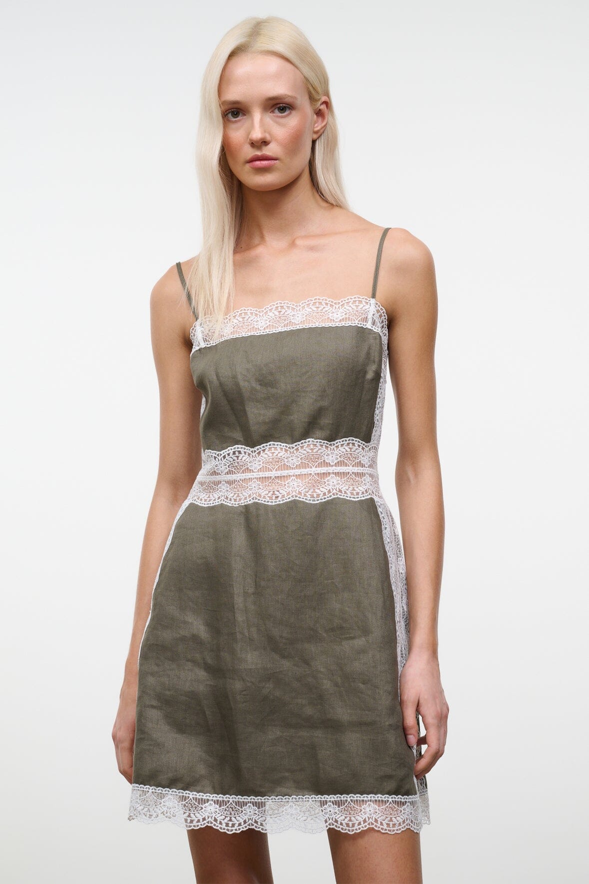 Amalina Linen Mini Dress Thyme | STAUD Sale